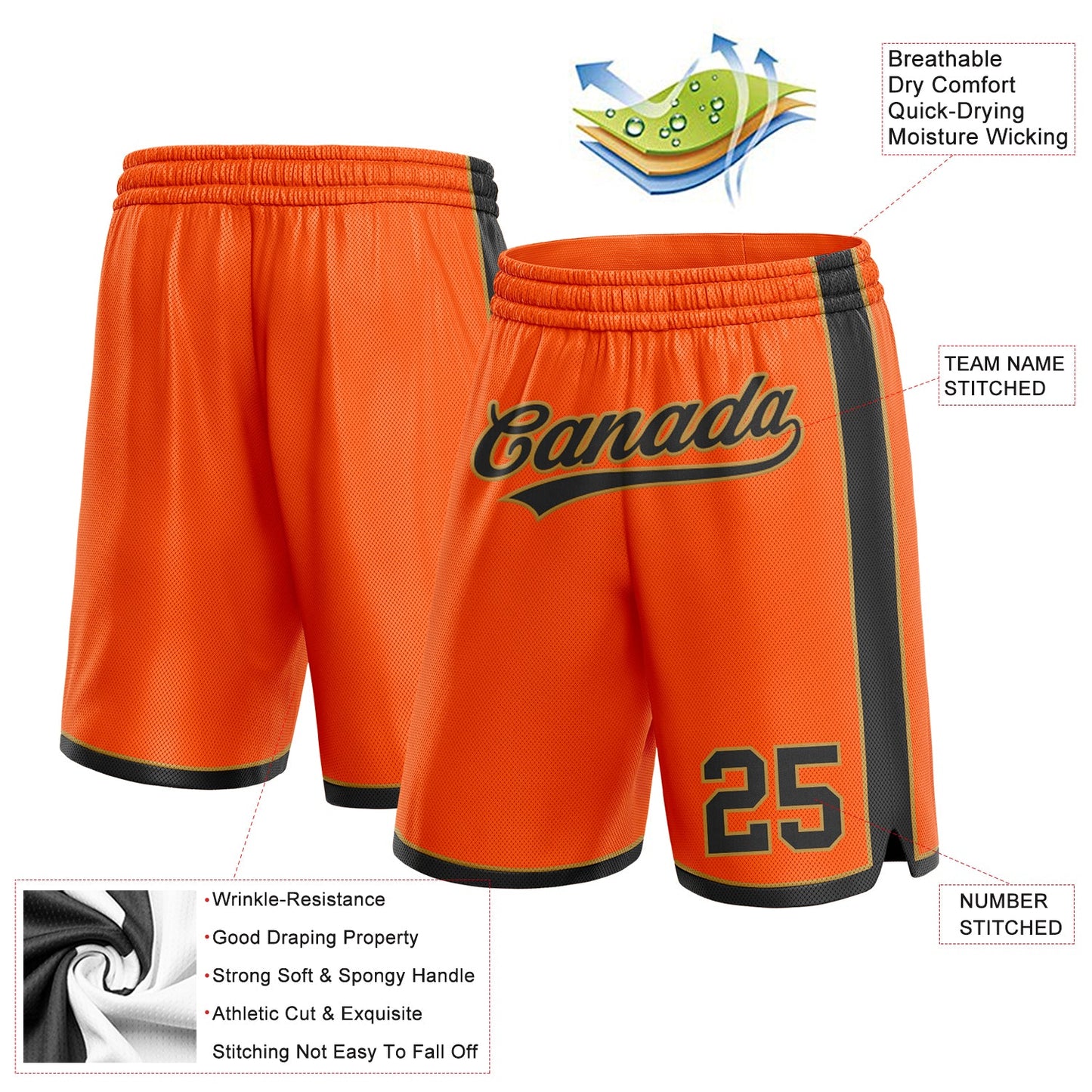Custom Orange Black-Old Gold Authentic Basketball Shorts view 2