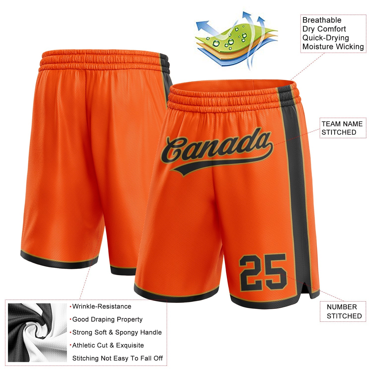 Custom Orange Black-Old Gold Authentic Basketball Shorts view 2