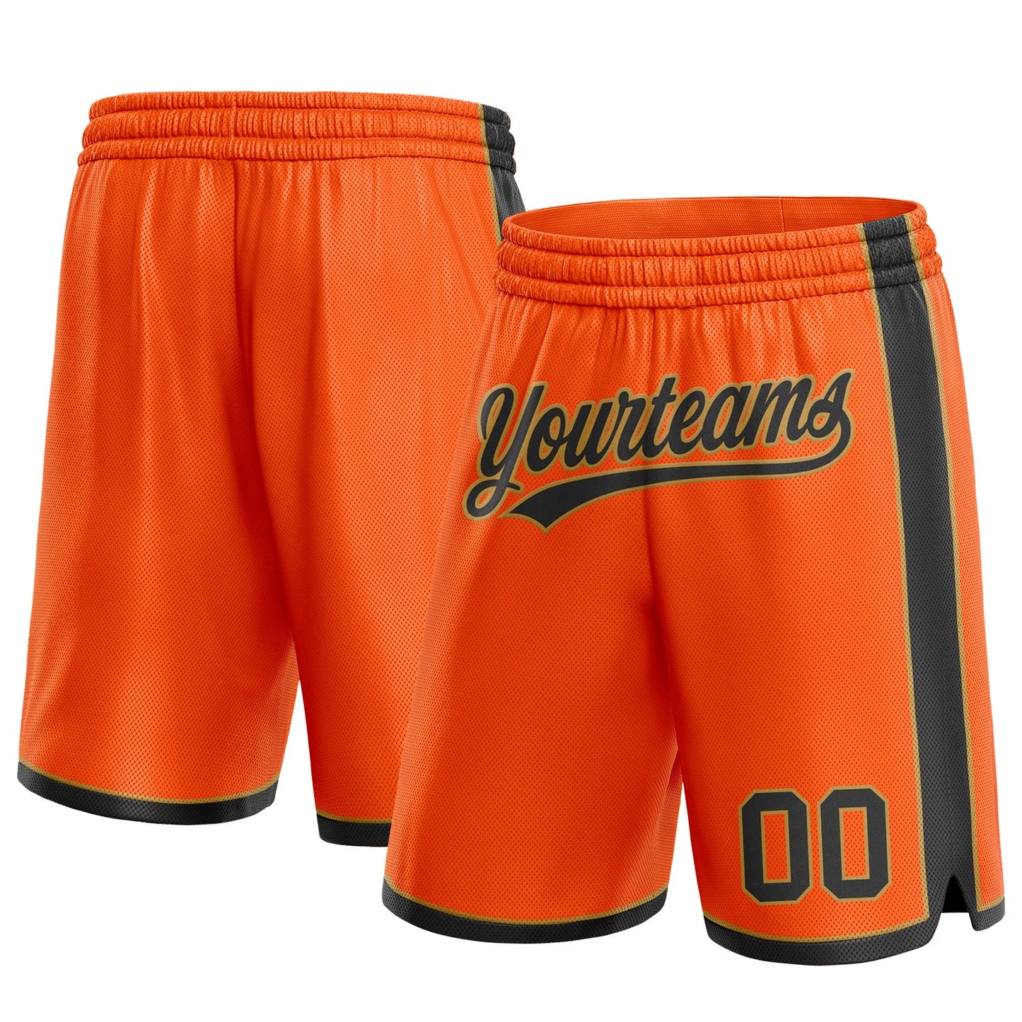 Custom Orange Black-Old Gold Authentic Basketball Shorts - Main View