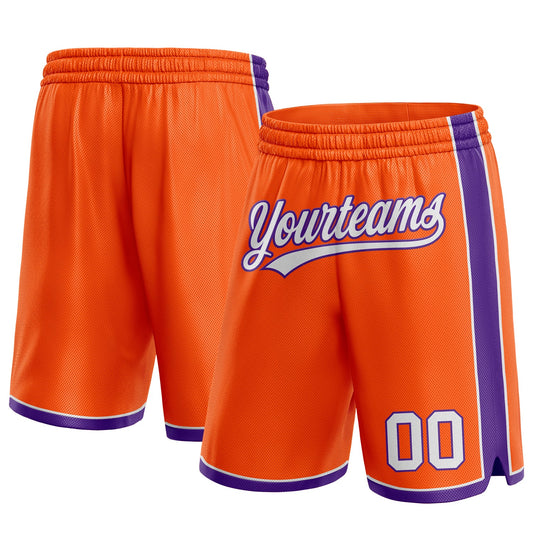 Custom Orange White-Purple Authentic Basketball Shorts - Main View
