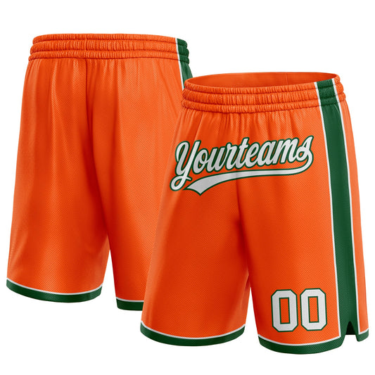 Custom Orange White-Green Authentic Basketball Shorts - Main View