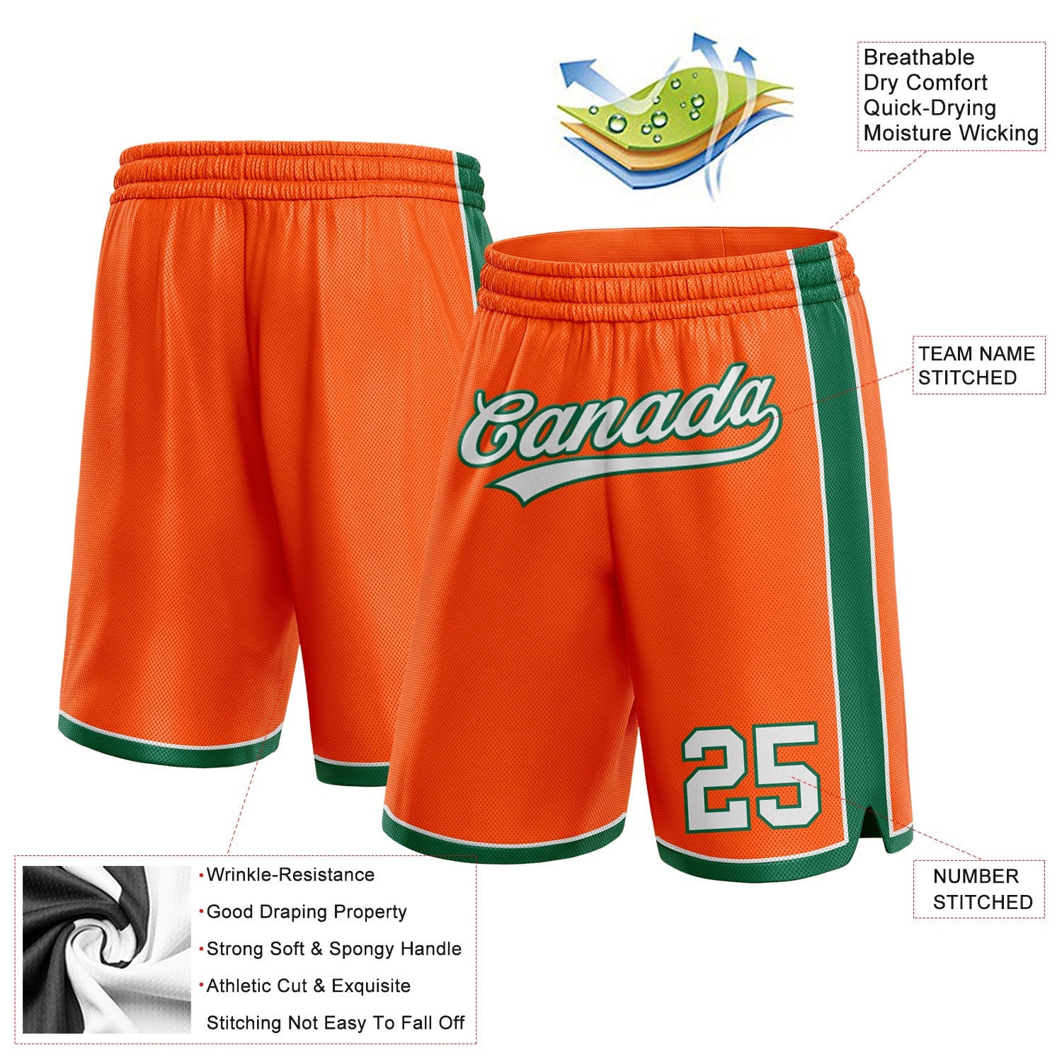 Custom Orange White-Kelly Green Authentic Basketball Shorts view 2