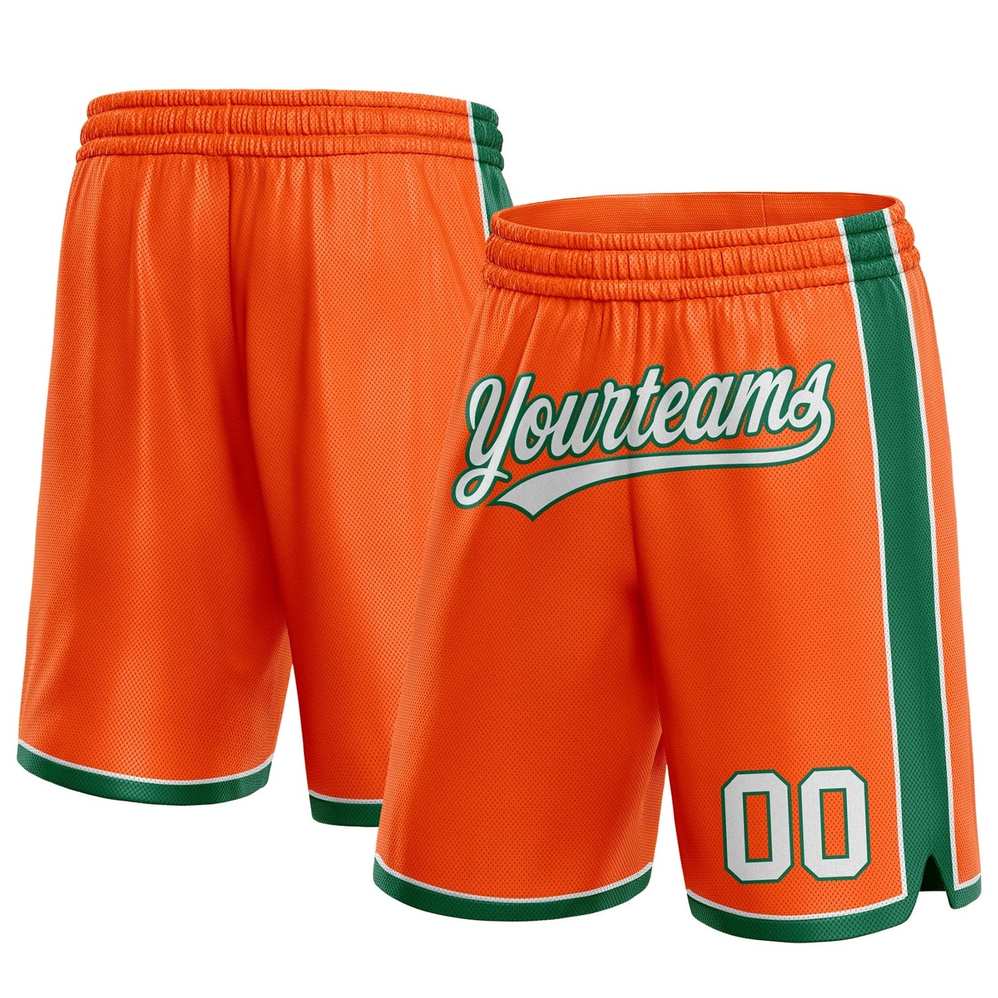 Custom Orange White-Kelly Green Authentic Basketball Shorts - Main View