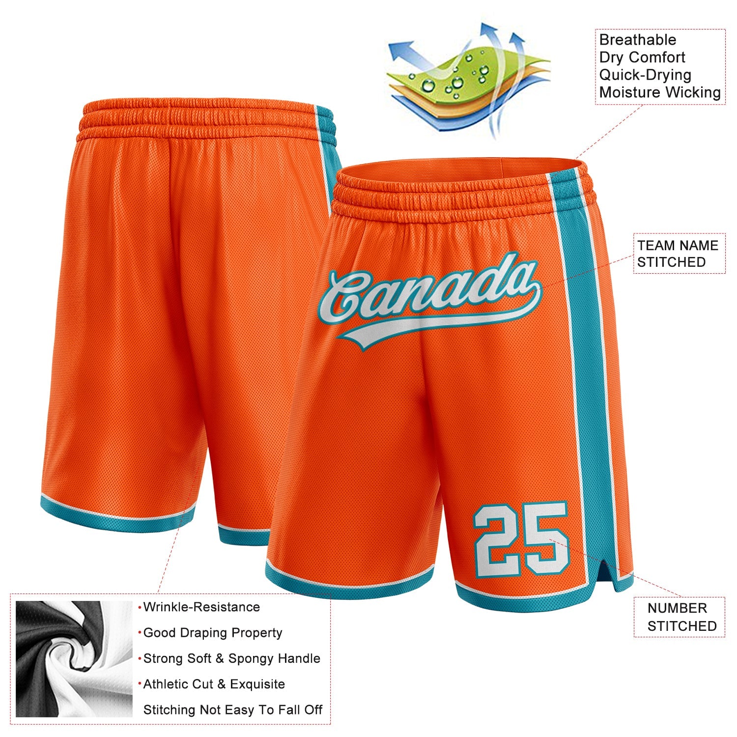 Custom Orange White-Teal Authentic Basketball Shorts view 2