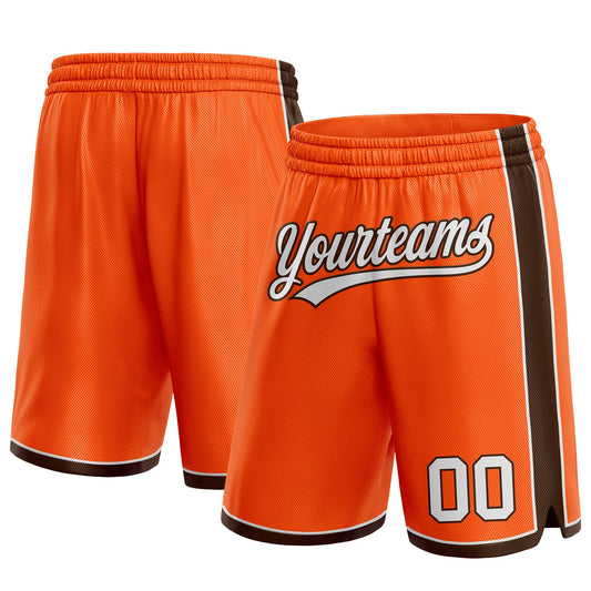 Custom Orange White-Brown Authentic Basketball Shorts - Main View