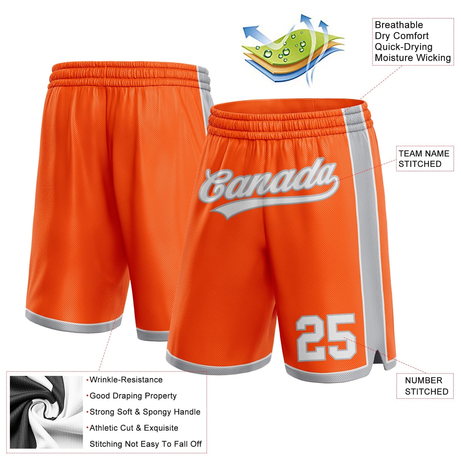 Custom Orange White-Gray Authentic Basketball Shorts view 2