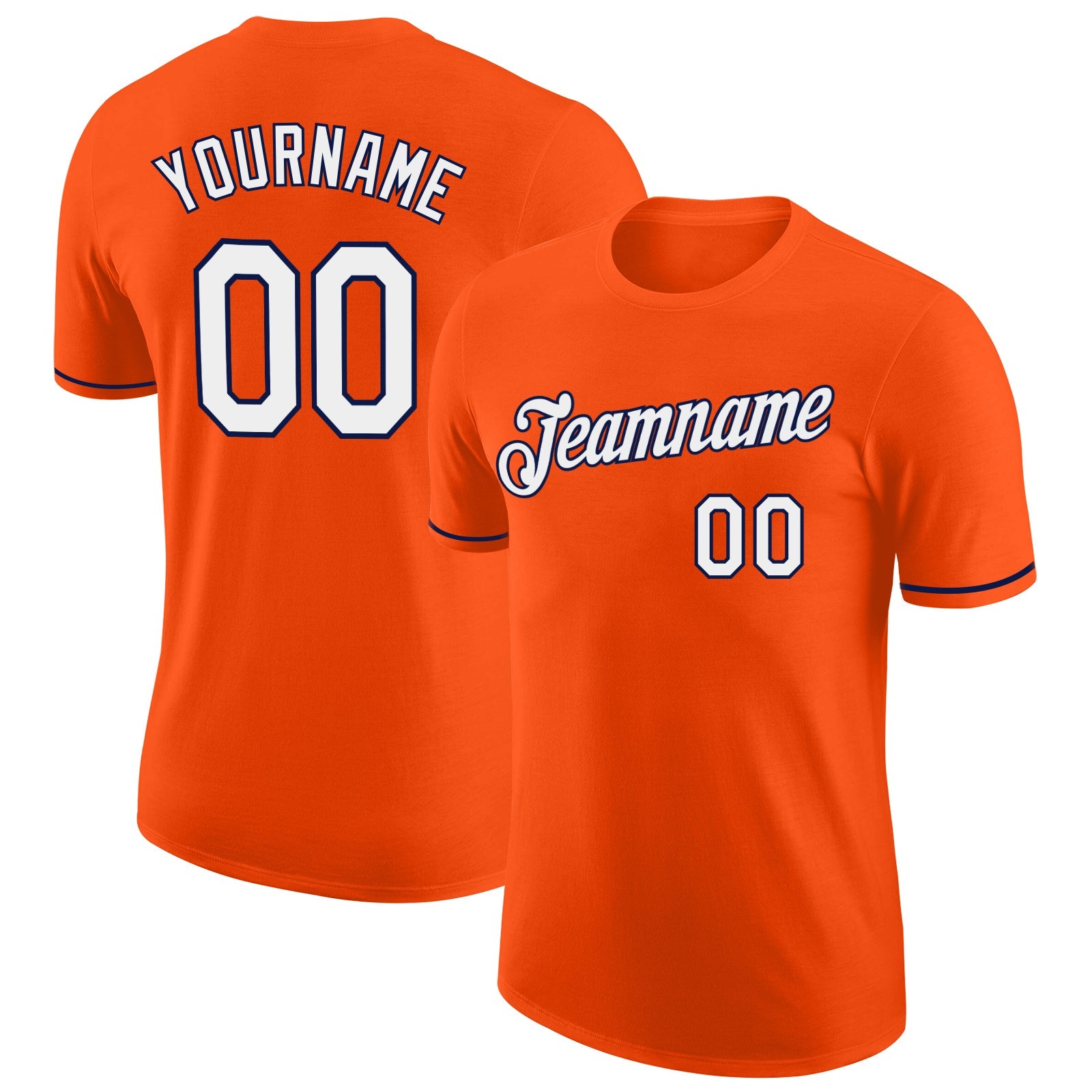 Custom Orange White-Navy Performance T-Shirt - Main View