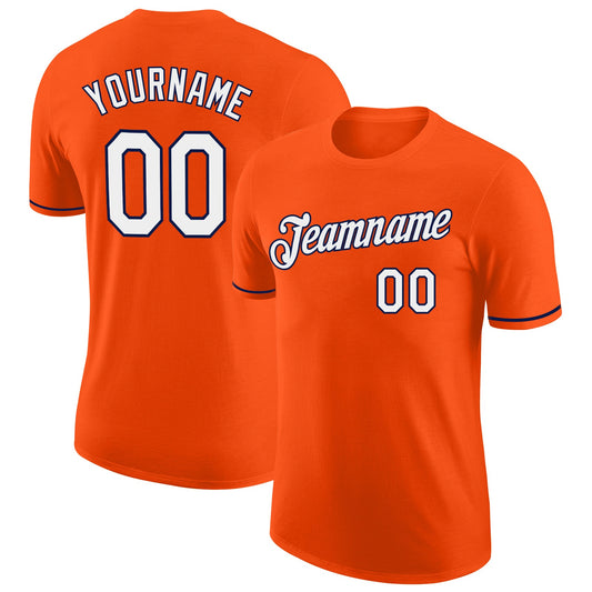 Custom Orange White-Navy Performance T-Shirt - Main View