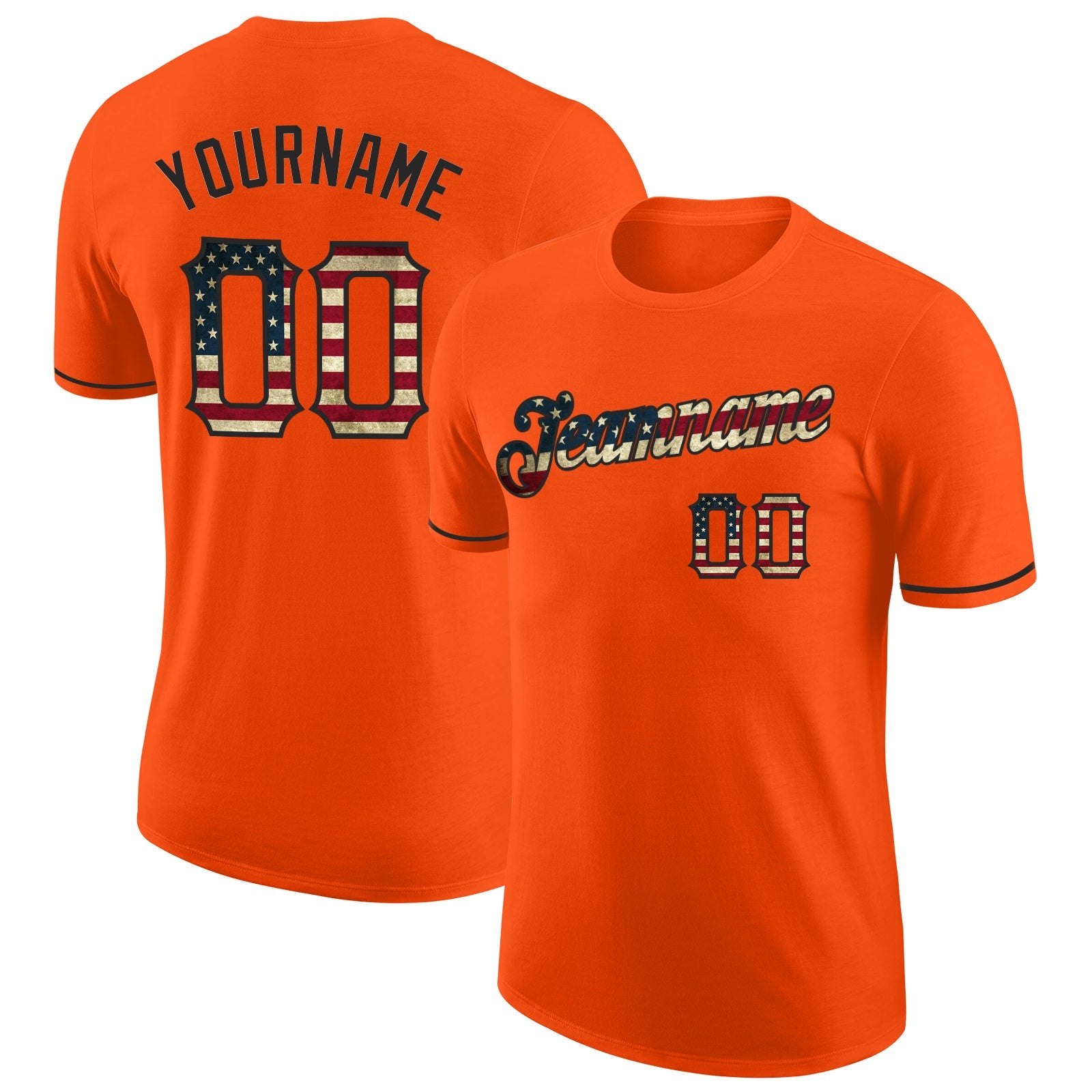 Custom Orange Vintage USA Flag-Black Performance T-Shirt - Main View