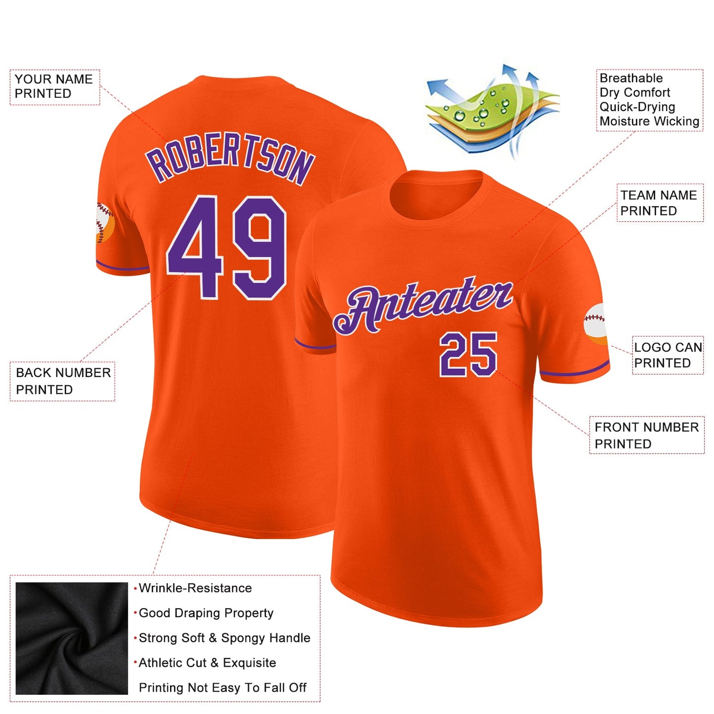 Custom Orange Purple-White Performance T-Shirt view 2
