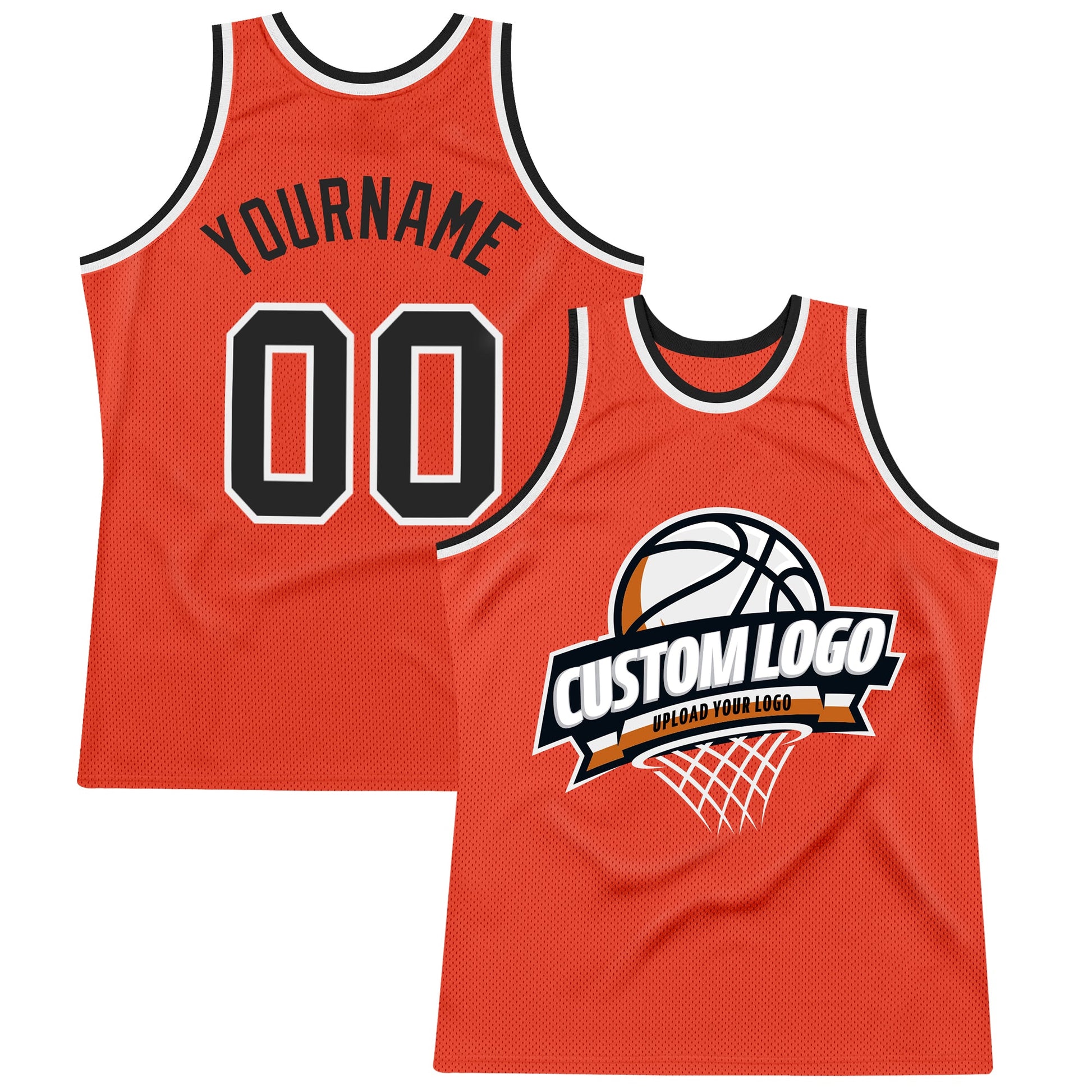 Custom Orange Black-White Authentic Throwback Basketball Jersey - Main View