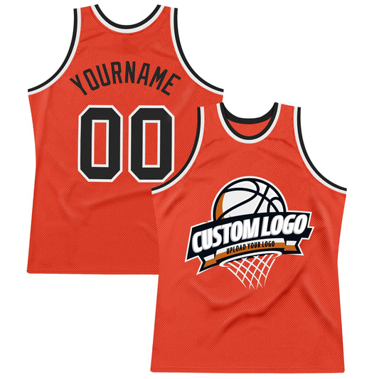 Custom Orange Black-White Authentic Throwback Basketball Jersey - Main View