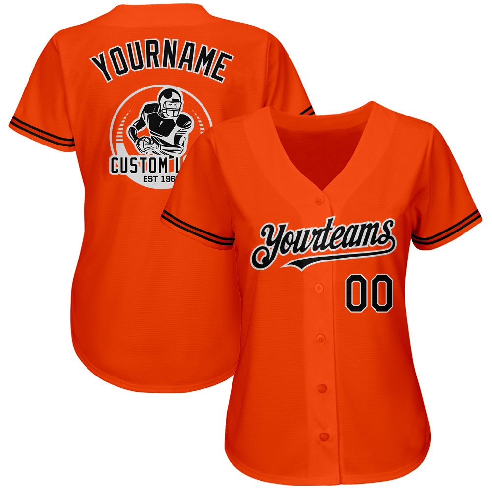 Custom Orange Black-White Authentic Baseball Jersey view 2