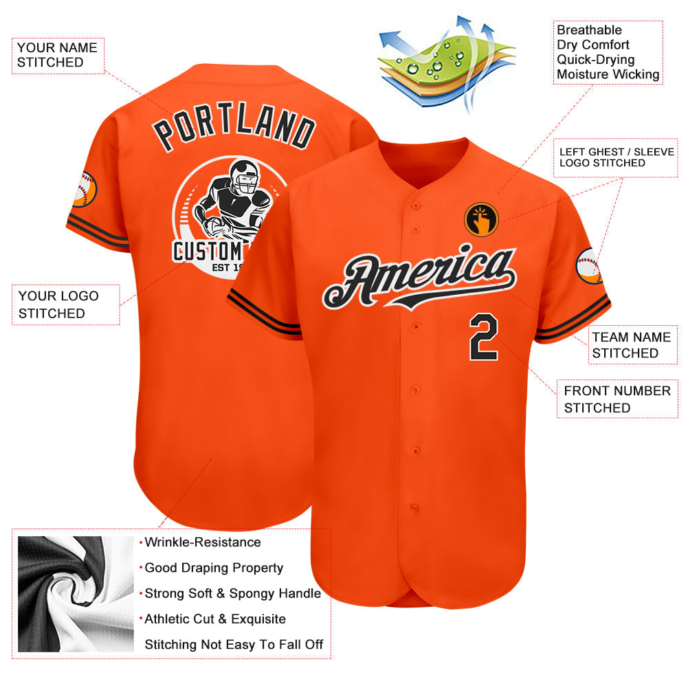 Custom Orange Black-White Authentic Baseball Jersey view 3