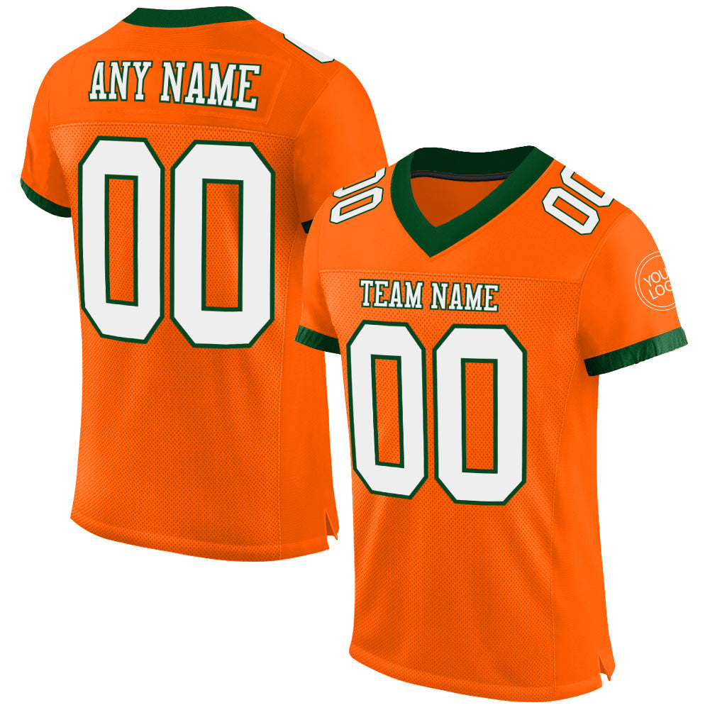 Custom Orange White-Green Mesh Authentic Football Jersey - Main View