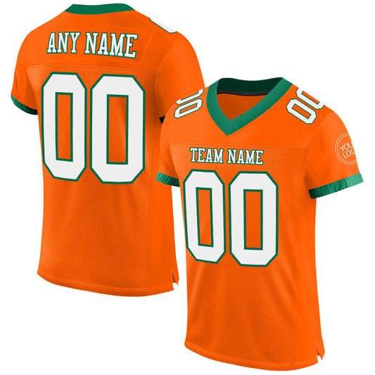 Custom Orange White-Kelly Green Mesh Authentic Football Jersey - Main View