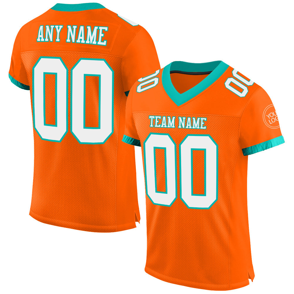 Custom Orange White-Aqua Mesh Authentic Football Jersey - Main View