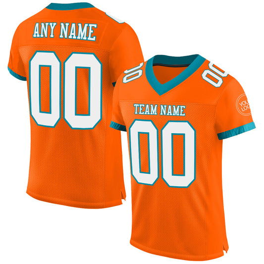 Custom Orange White-Teal Mesh Authentic Football Jersey - Main View