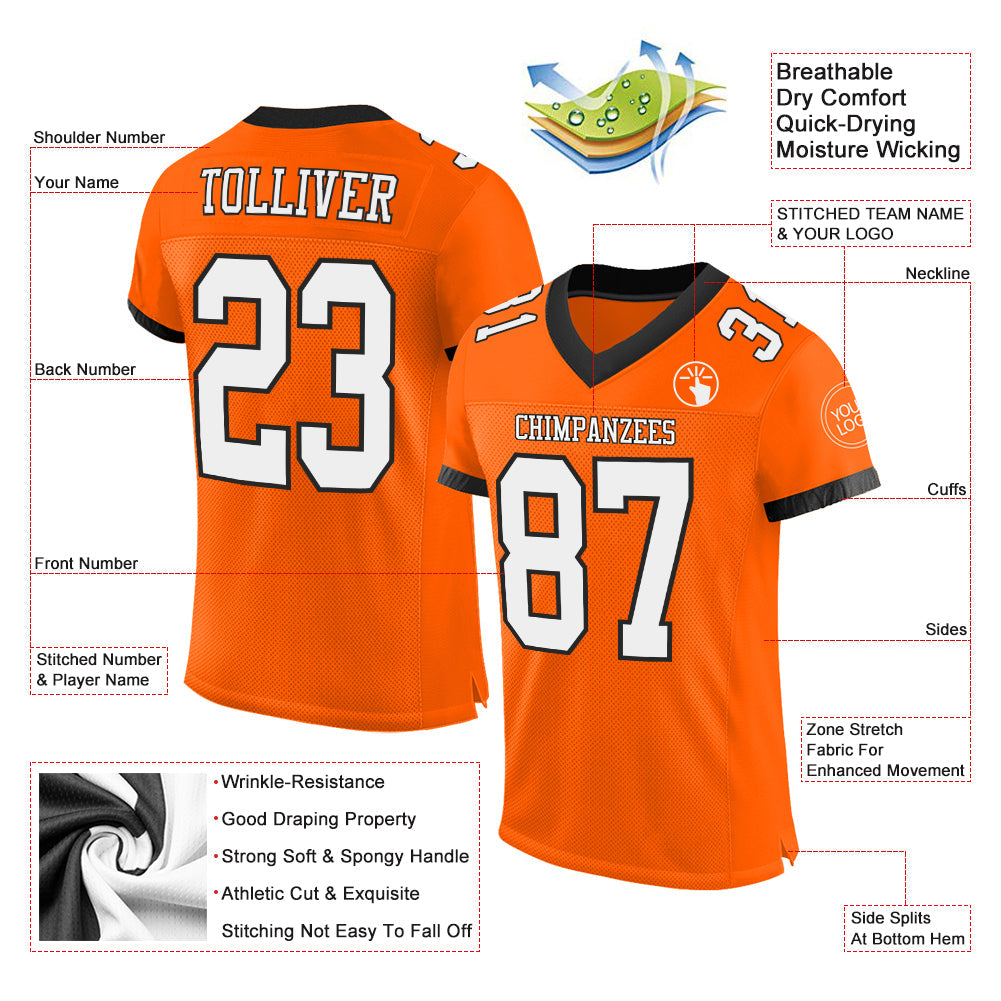 Custom Orange White-Black Mesh Authentic Football Jersey view 2