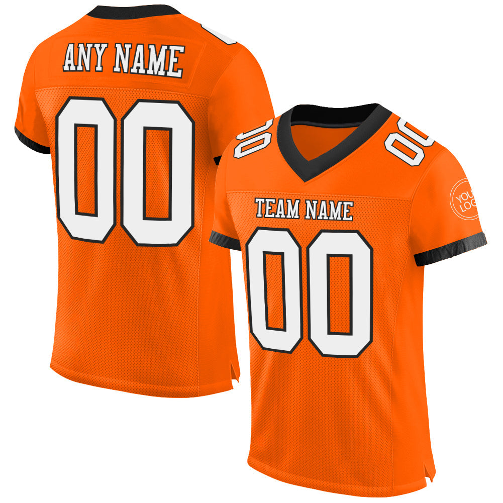 Custom Orange White-Black Mesh Authentic Football Jersey - Main View