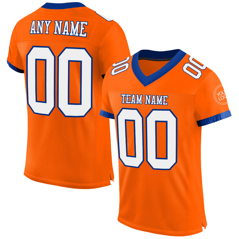 Custom Orange White-Royal Mesh Authentic Football Jersey - Main View