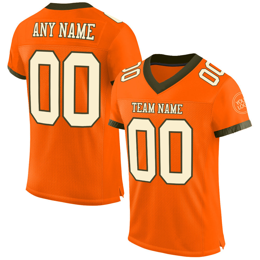 Custom Orange Cream-Olive Mesh Authentic Football Jersey - Main View