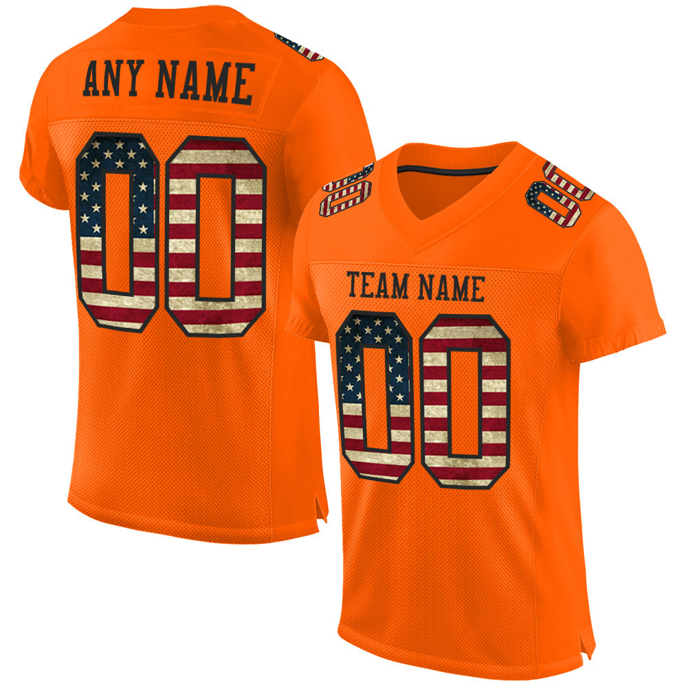 Custom Orange Vintage USA Flag-Black Mesh Authentic Football Jersey - Main View