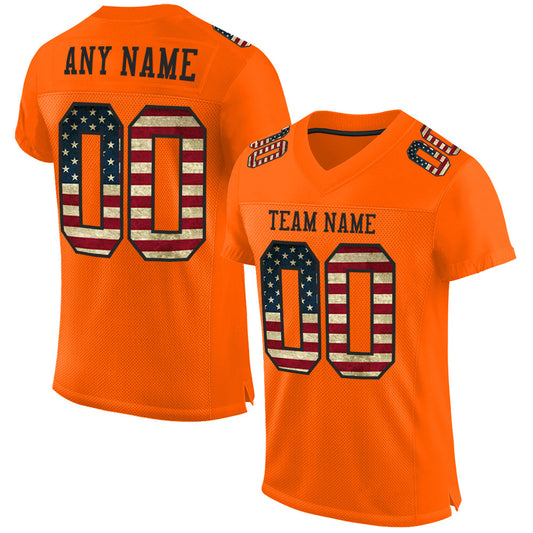 Custom Orange Vintage USA Flag-Black Mesh Authentic Football Jersey - Main View