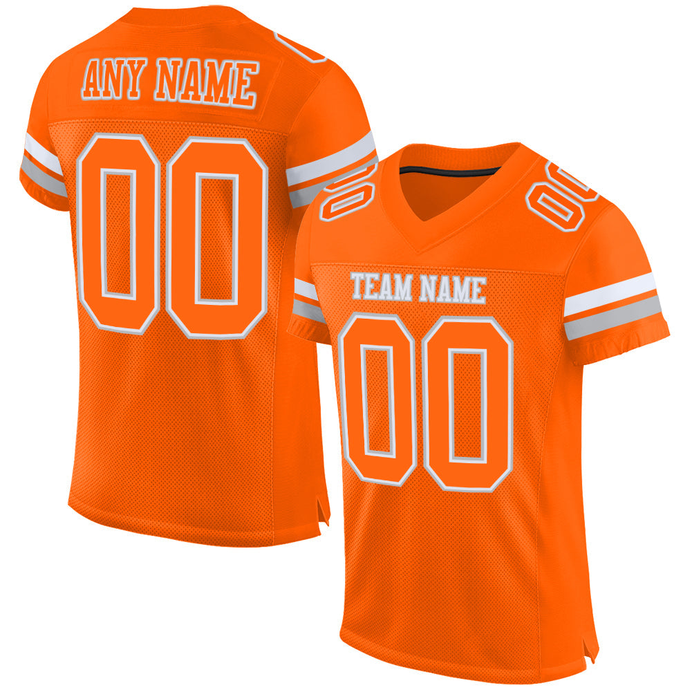 Custom Orange White-Gray Mesh Authentic Football Jersey - Main View