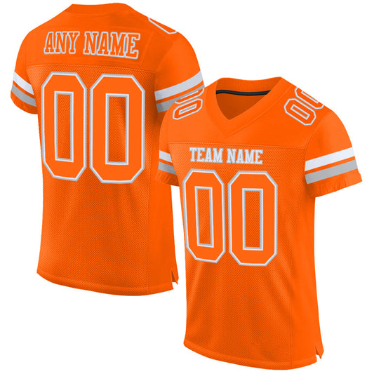 Custom Orange White-Gray Mesh Authentic Football Jersey - Main View