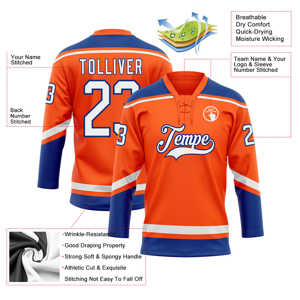 Custom Orange White-Royal Hockey Lace Neck Jersey view 3