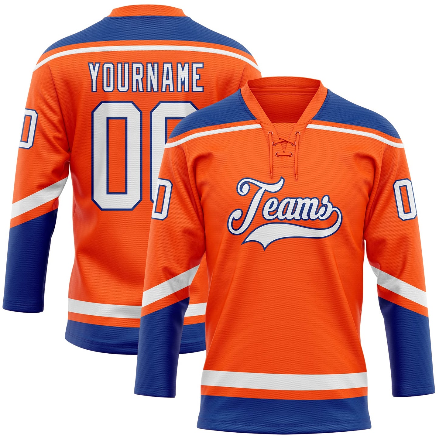Custom Orange White-Royal Hockey Lace Neck Jersey - Main View