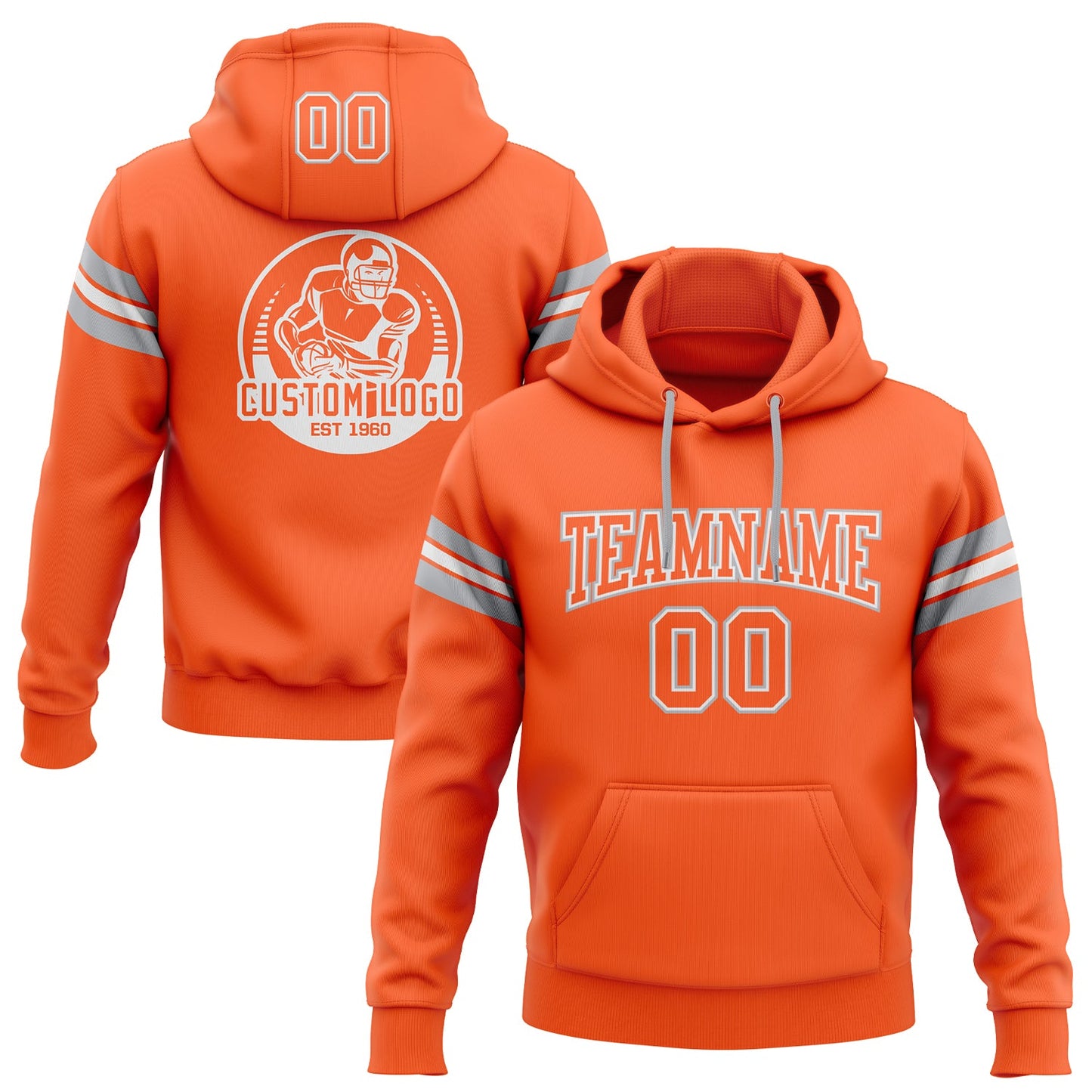 Custom Stitched Orange White-Gray Football Pullover Sweatshirt Hoodie - Main View