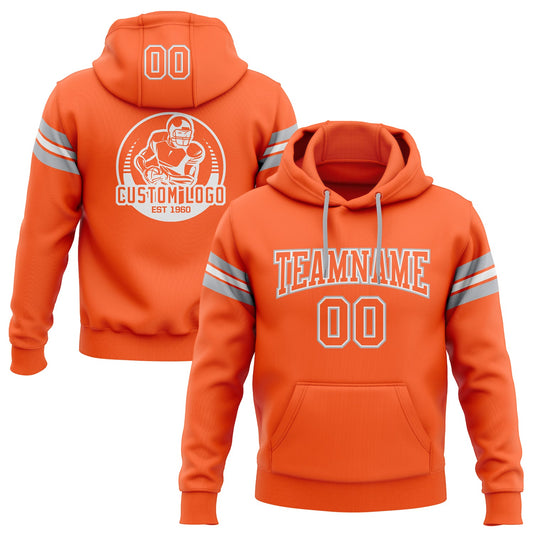 Custom Stitched Orange White-Gray Football Pullover Sweatshirt Hoodie - Main View