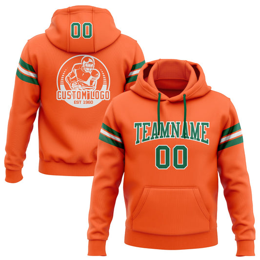Custom Stitched Orange Kelly Green-White Football Pullover Sweatshirt Hoodie - Main View