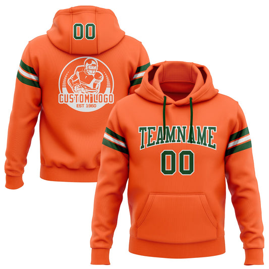 Custom Stitched Orange Green-White Football Pullover Sweatshirt Hoodie - Main View