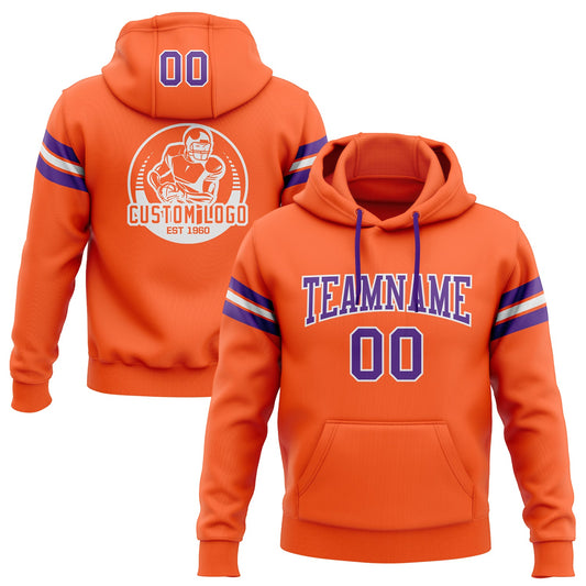 Custom Stitched Orange Purple-White Football Pullover Sweatshirt Hoodie - Main View