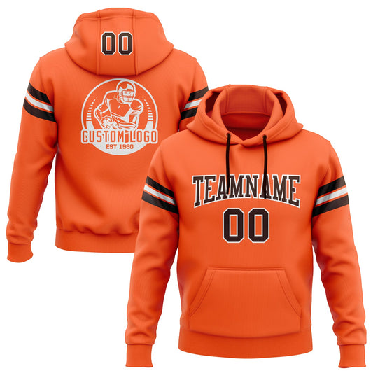 Custom Stitched Orange Brown-White Football Pullover Sweatshirt Hoodie - Main View
