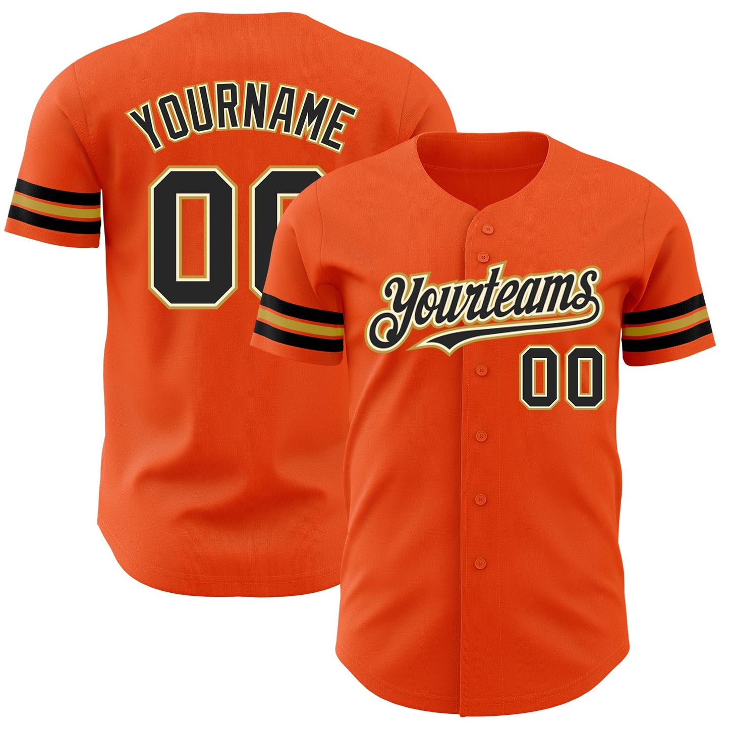 Custom Orange Black Cream-Old Gold Authentic Baseball Jersey - Main View