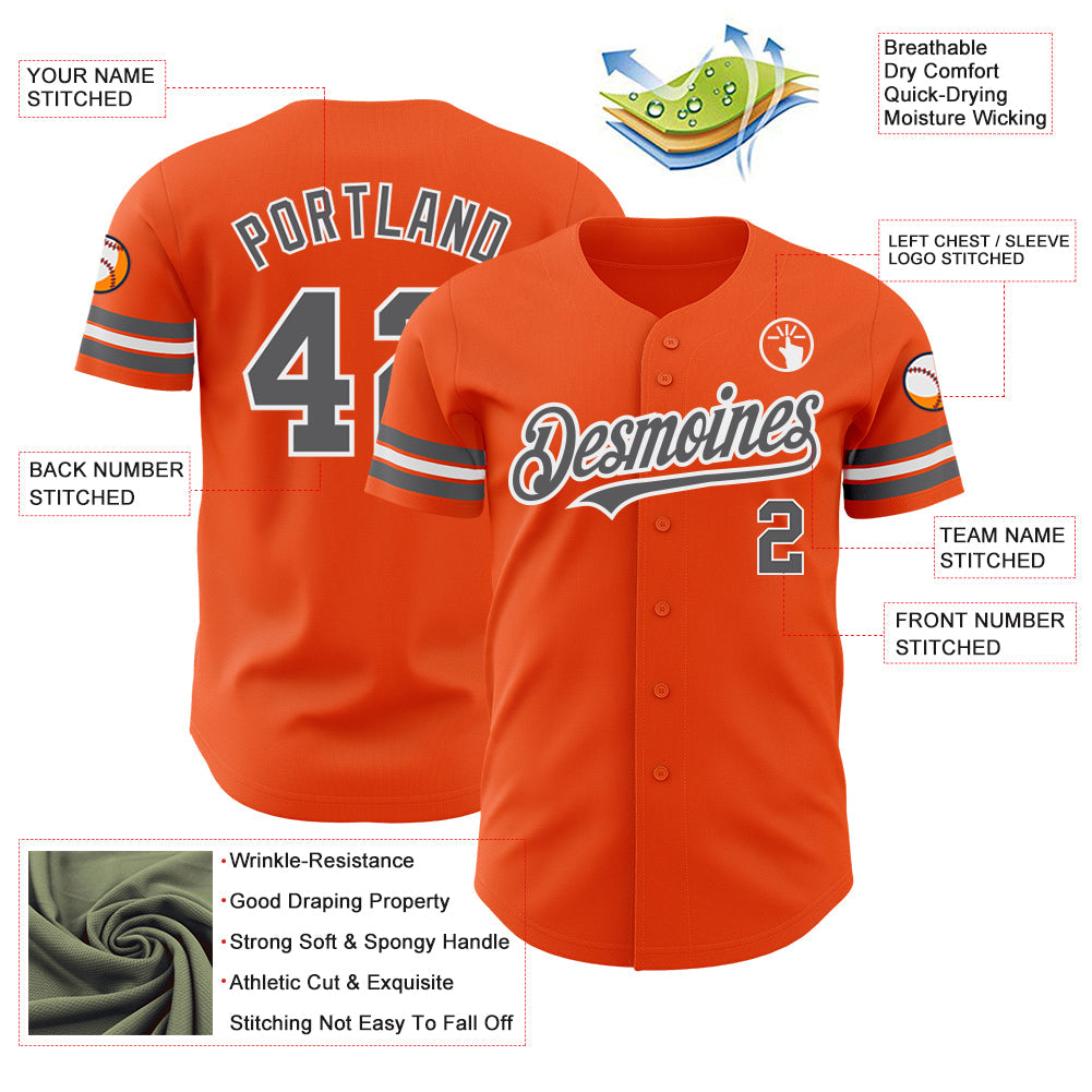 Custom Orange Steel Gray-White Authentic Baseball Jersey view 3