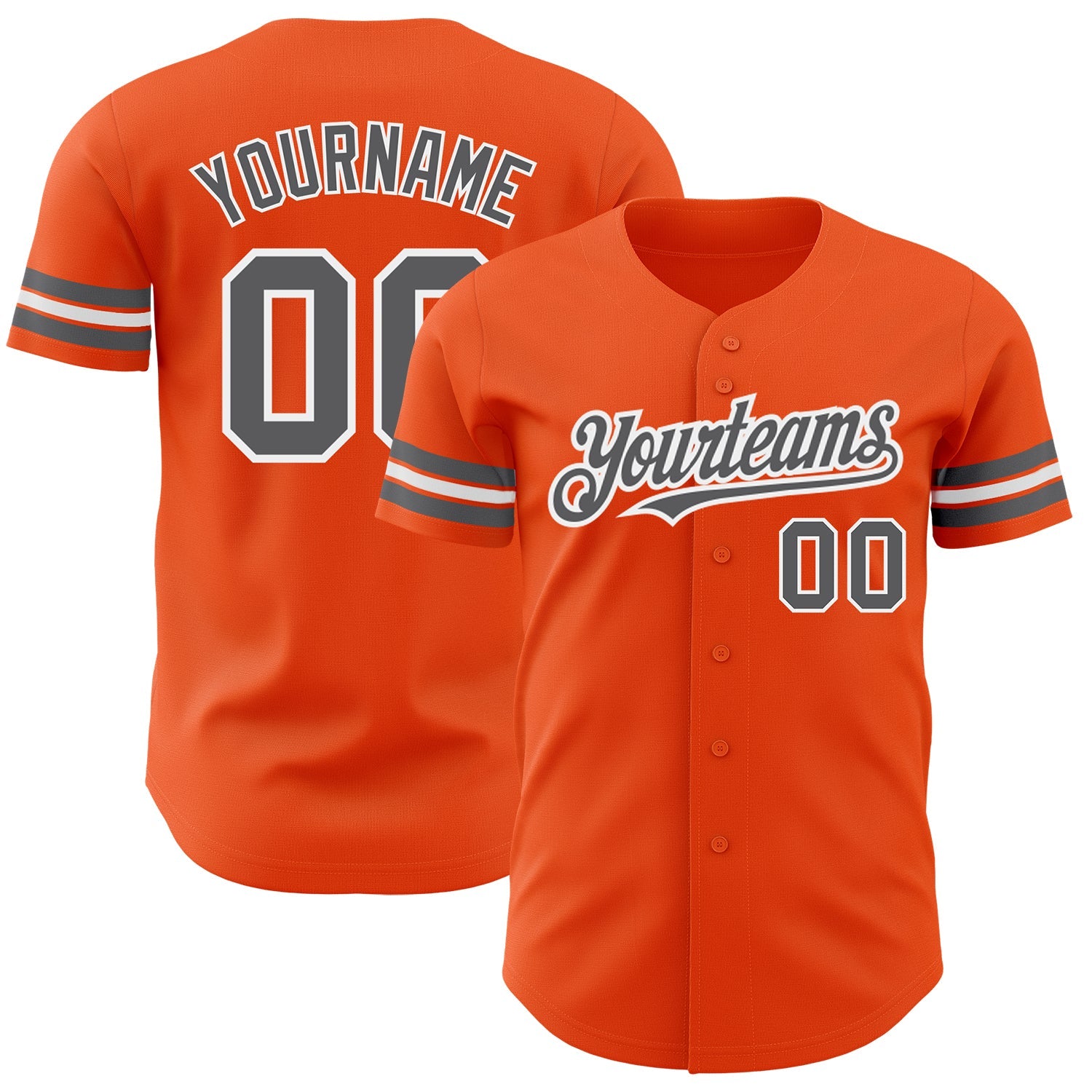 Custom Orange Steel Gray-White Authentic Baseball Jersey - Main View