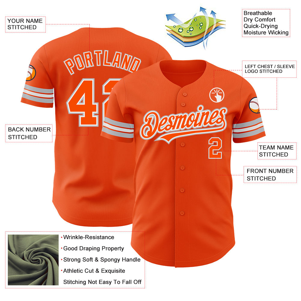 Custom Orange White-Gray Authentic Baseball Jersey view 3