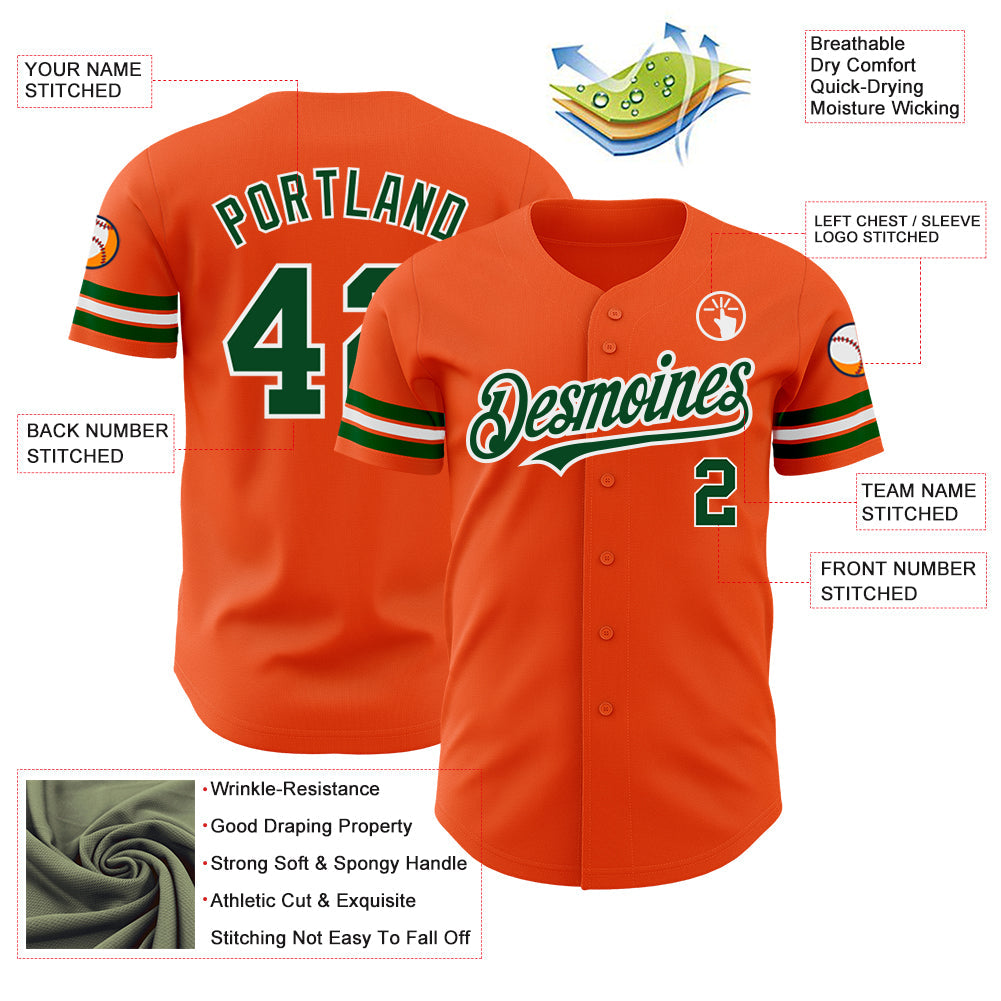 Custom Orange Green-White Authentic Baseball Jersey view 3