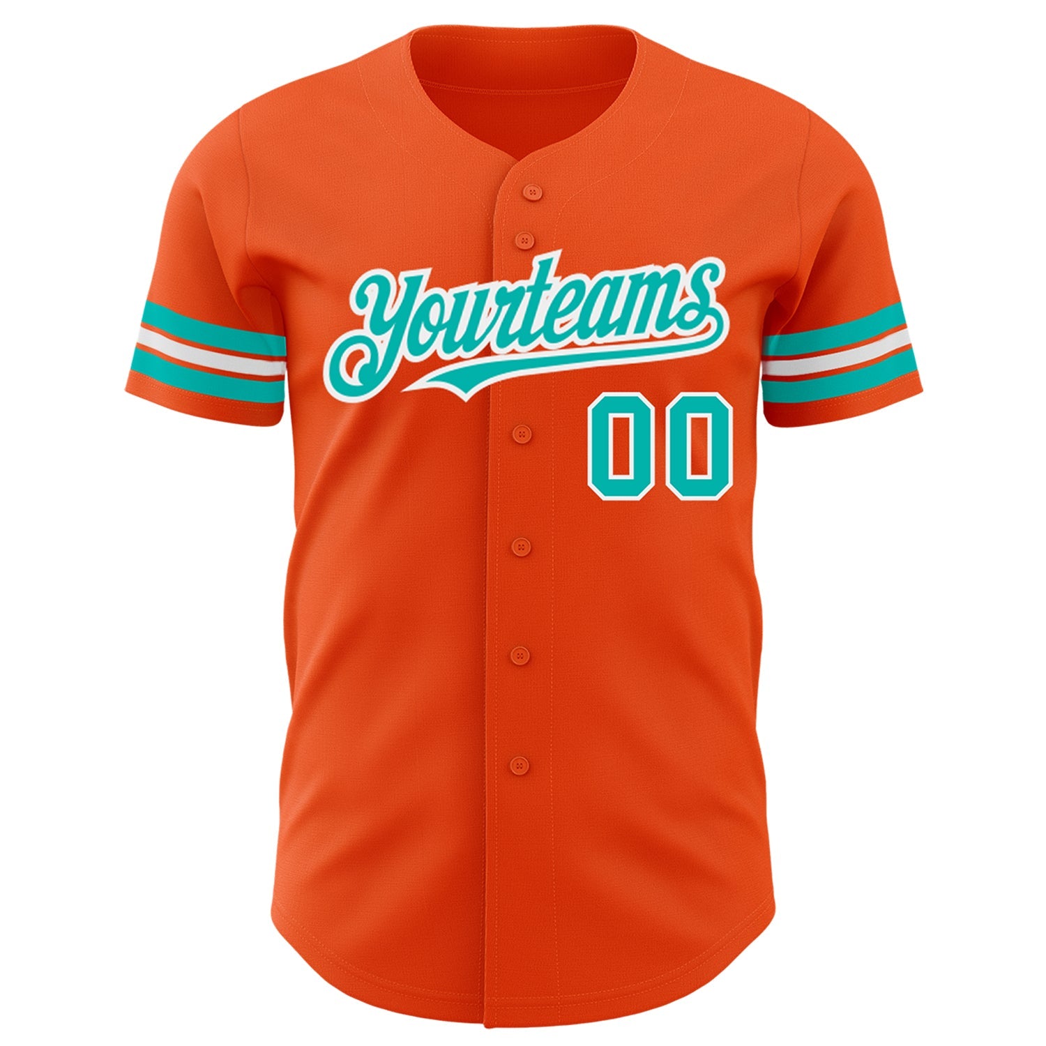 Custom Orange Aqua-White Authentic Baseball Jersey view 2