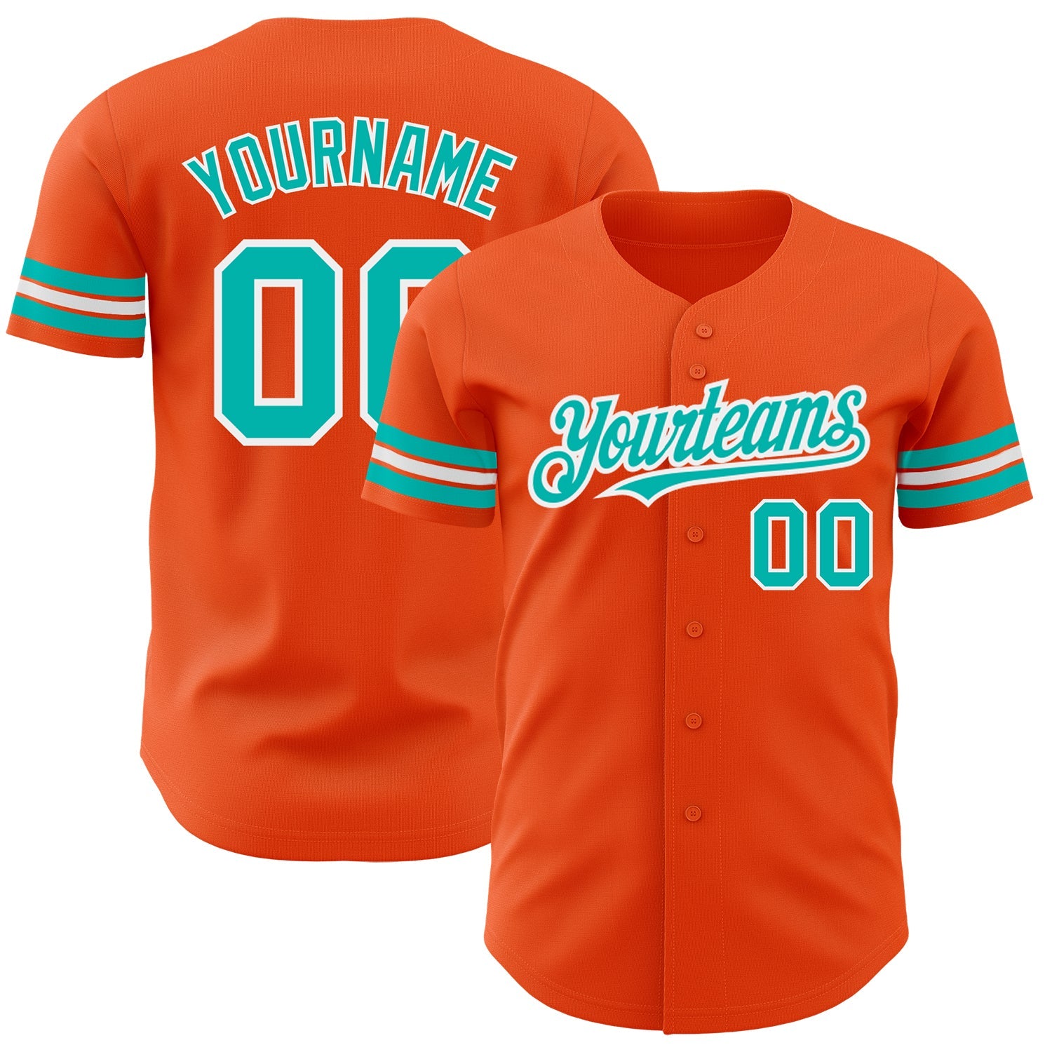 Custom Orange Aqua-White Authentic Baseball Jersey - Main View