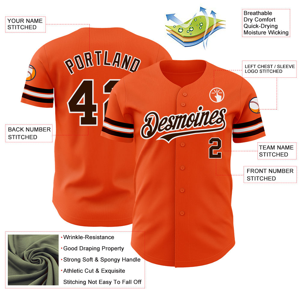 Custom Orange Brown-White Authentic Baseball Jersey view 3