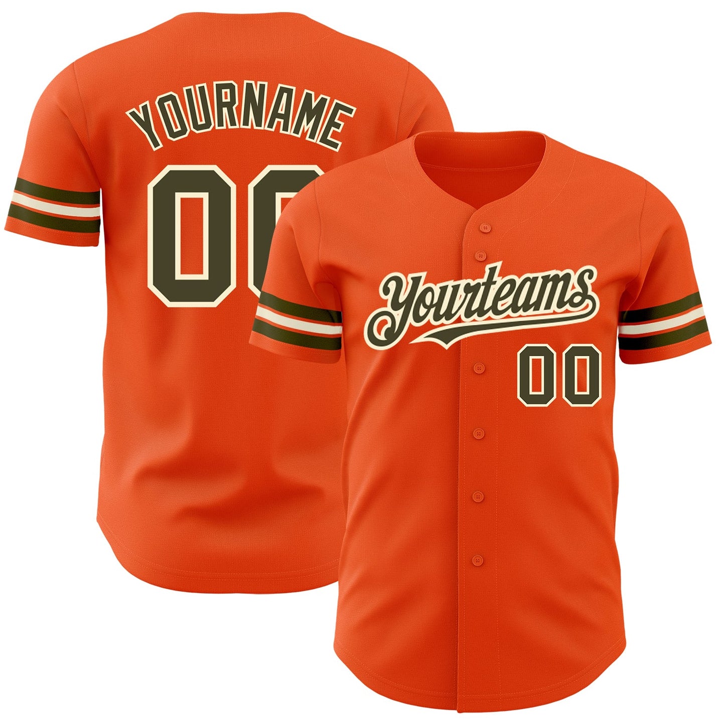 Custom Orange Olive-Cream Authentic Baseball Jersey - Main View