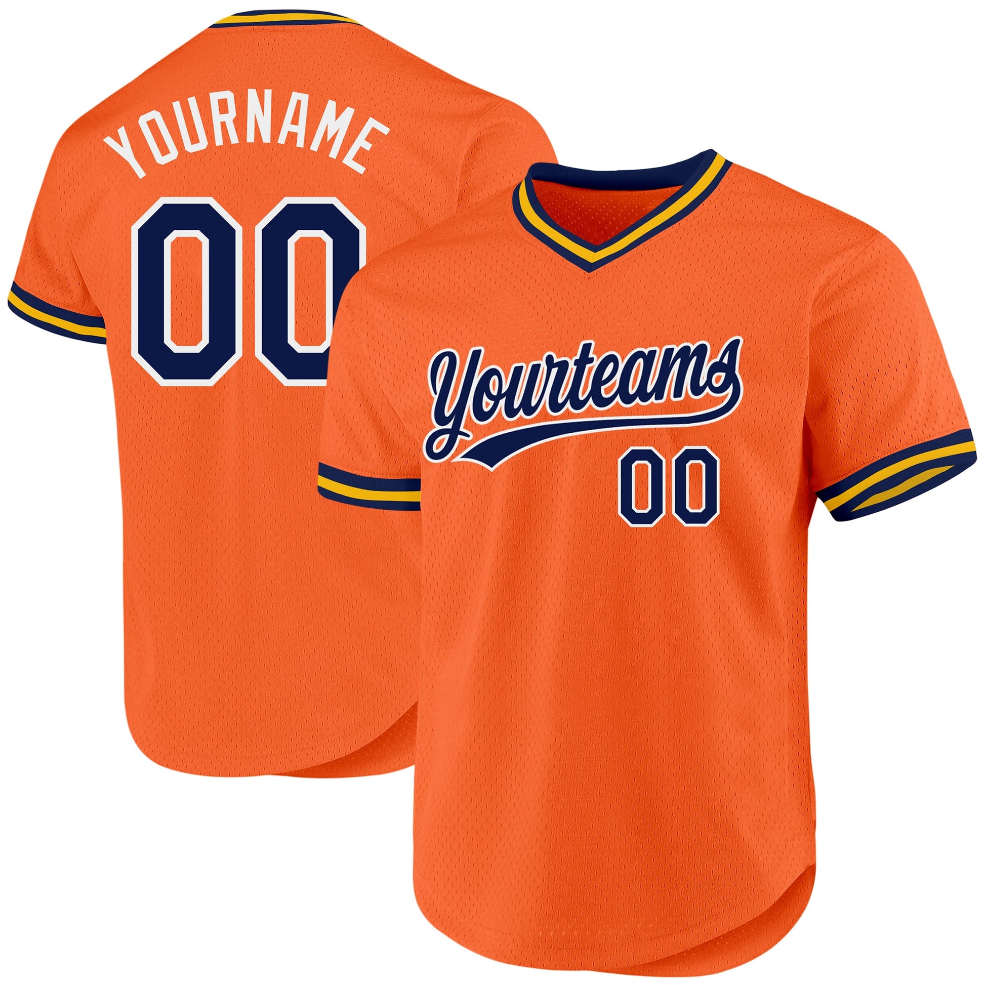 Custom Orange Navy-White Authentic Throwback Baseball Jersey - Main View