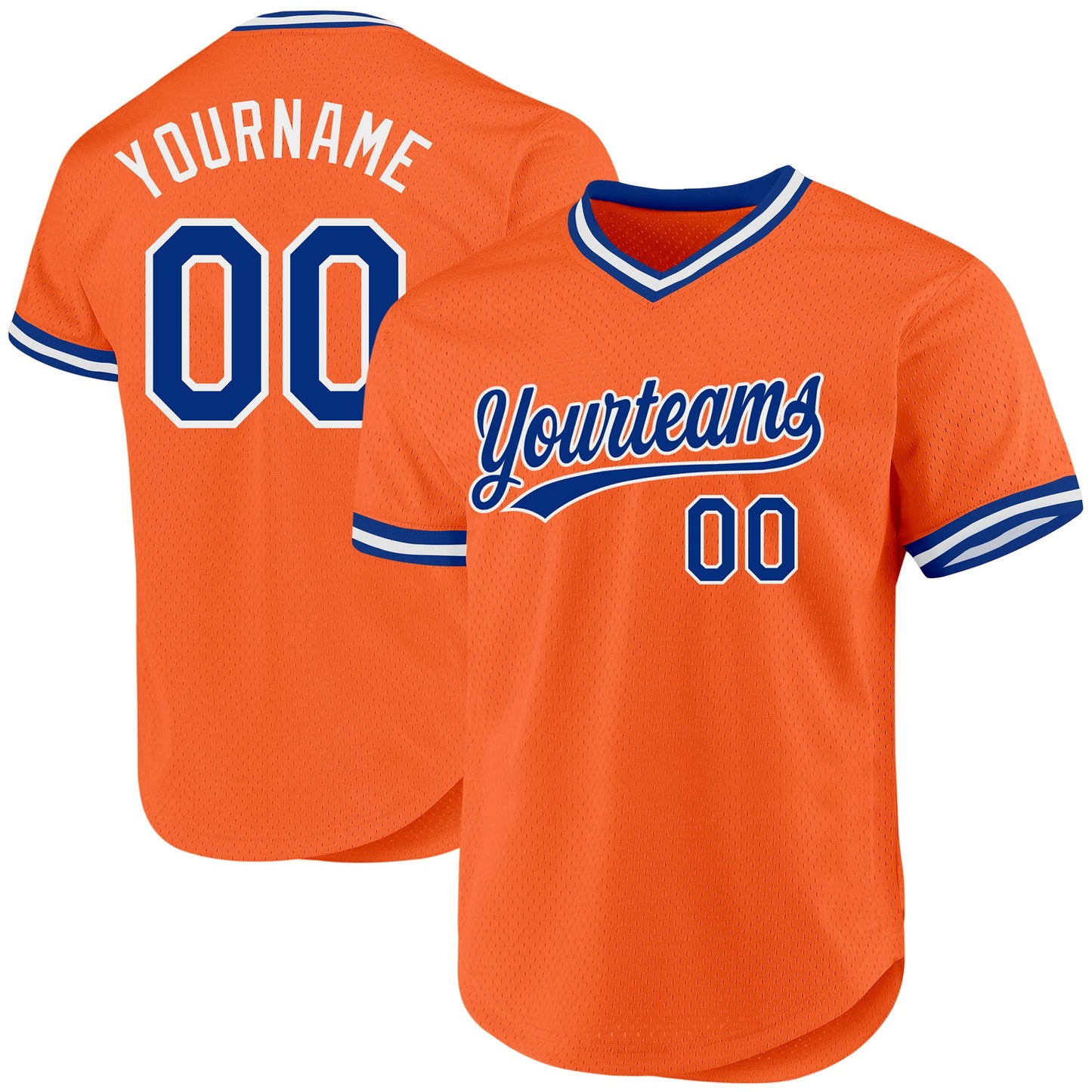 Custom Orange Royal-White Authentic Throwback Baseball Jersey - Main View