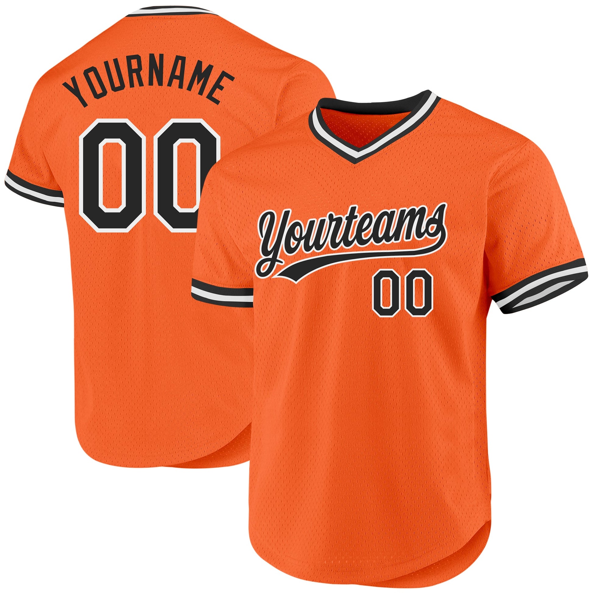 Custom Orange Black-White Authentic Throwback Baseball Jersey - Main View